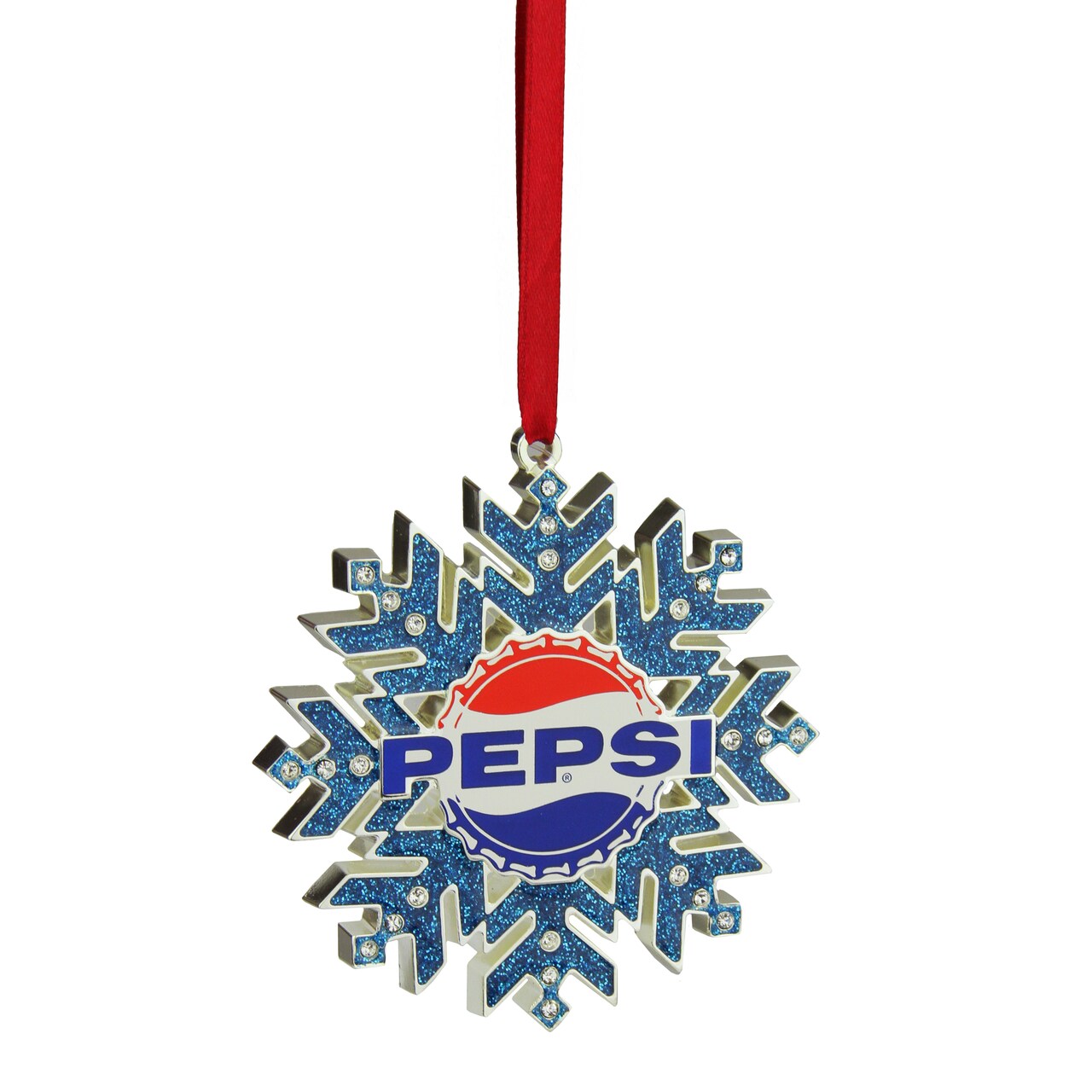 Northlight 3.5" Silver and Blue Pepsi Logo Snowflake Christmas Ornament